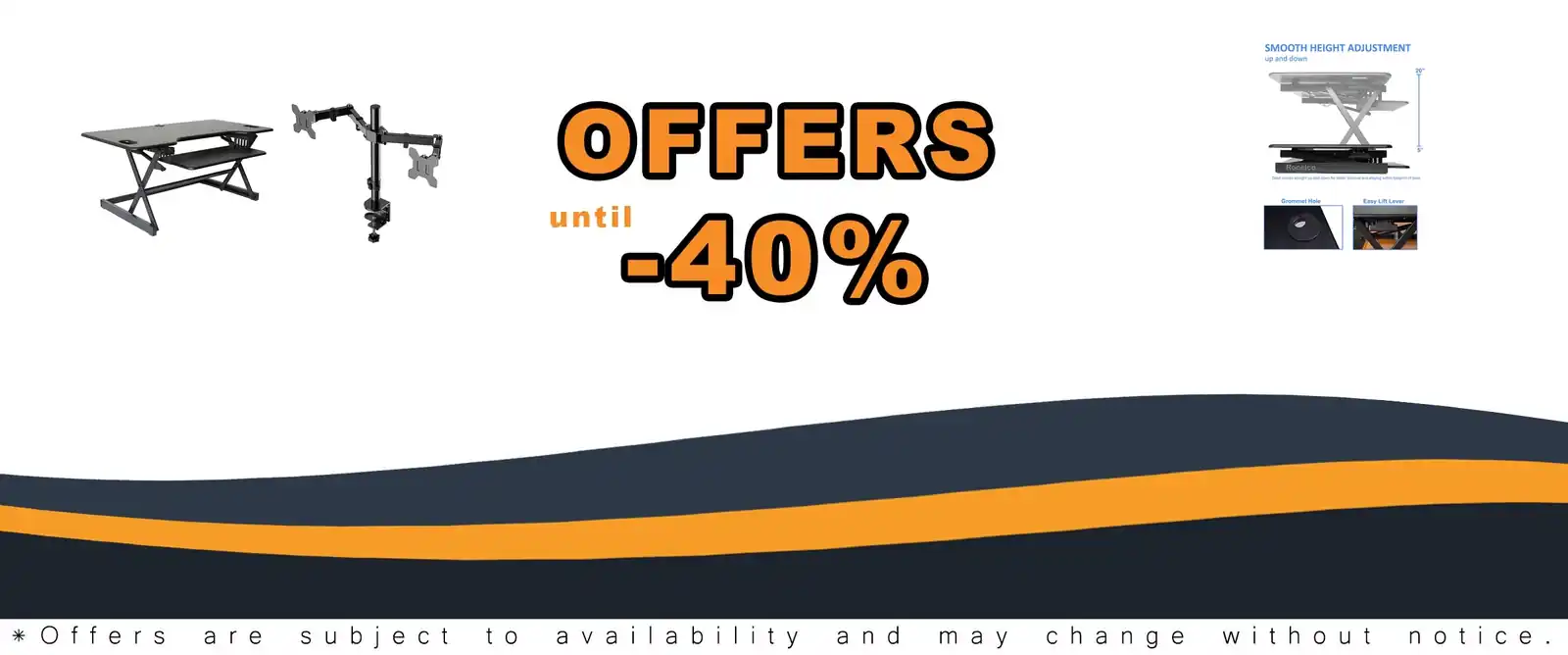 Rocelco 46 inch adjustable standing desk converter black bundle